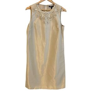 NEW Brooks Brothers Beaded‎ Sheath Dress Champagne Sleeveless Women's 8 Cocktail